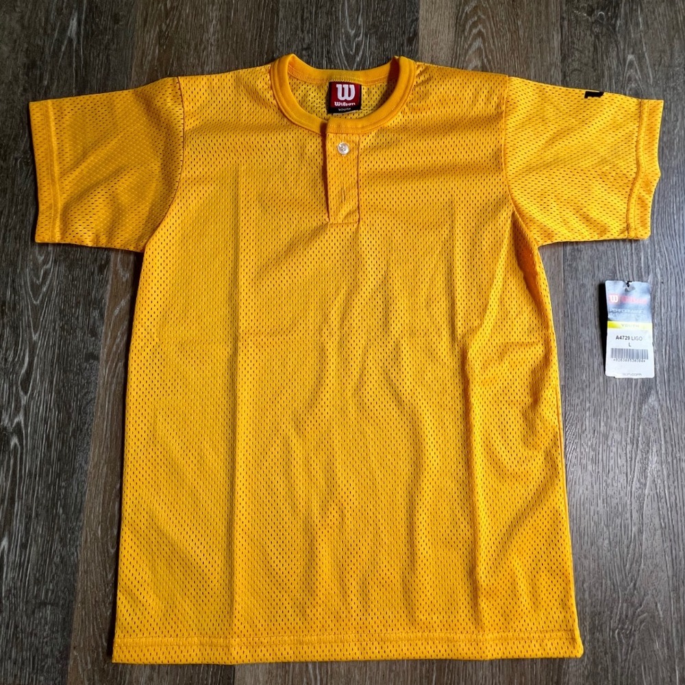 Wilson Baseball Jersey Youth Large Gold Yellow Performance Mesh Henley A4729‎